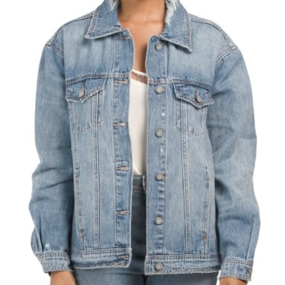 NWOT Hidden Distressed Oversized The Dakota Denim Jacket in Washed Blue
